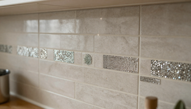 Rhinestone Accent Peel Stick Tiles: 7 Amazing Ways To Transform Your Backsplash (Proven Guide) 9 Rhinestone accent peel and stick tiles transforming kitchen backsplash with glamorous sparkle