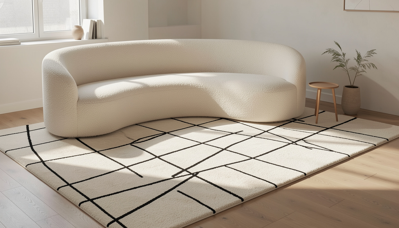 Modern Geometric Rugs: 7 Best Ways to Transform Your Space (Guide) 1 Modern geometric rug with bold pattern design transforming contemporary living room space