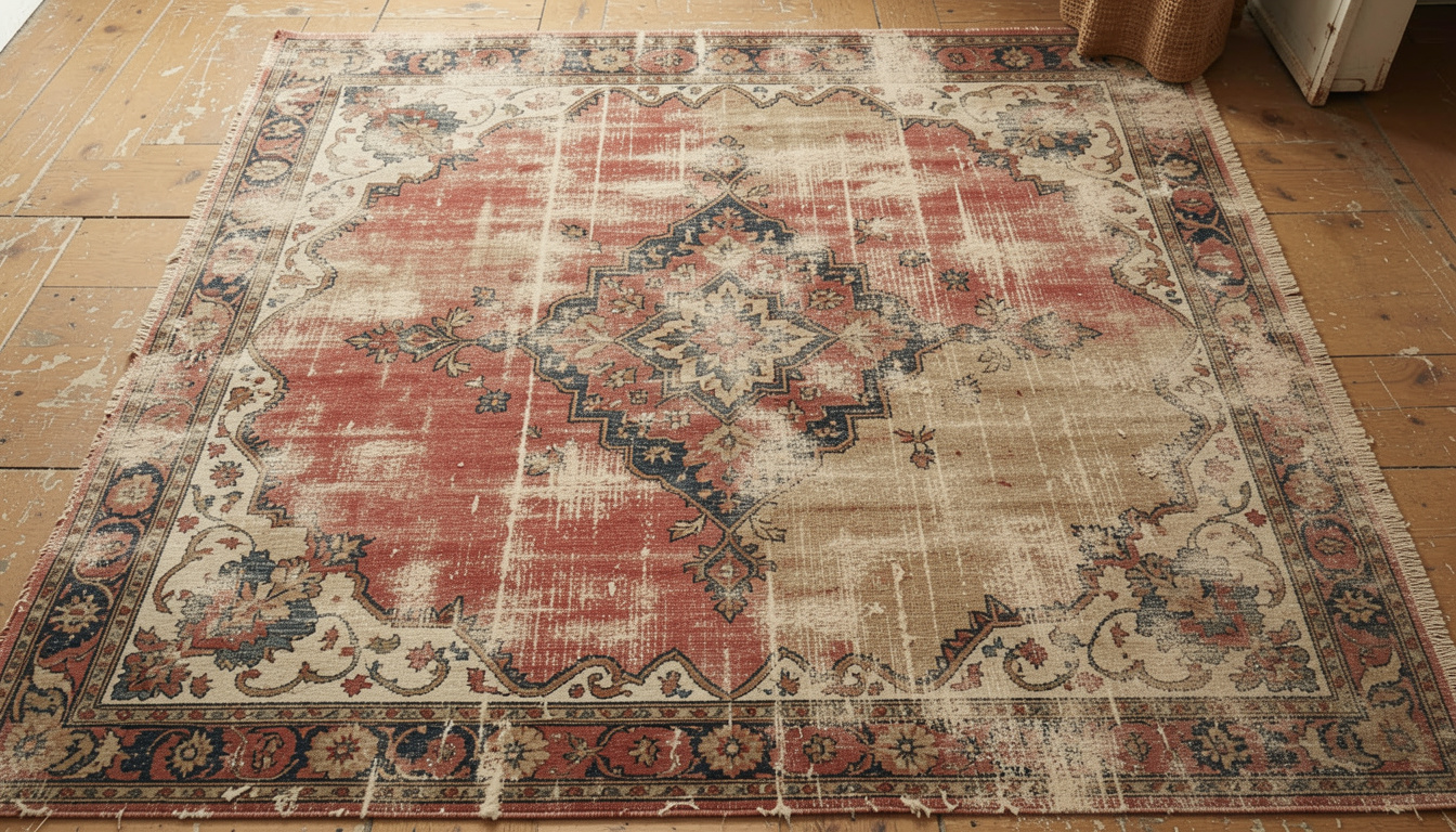 Vintage Distressed Rugs: 7 Amazing Ways To Transform Your Home (Proven Guide) 1 Vintage distressed area rug with aged weathered pattern transforming modern farmhouse interior